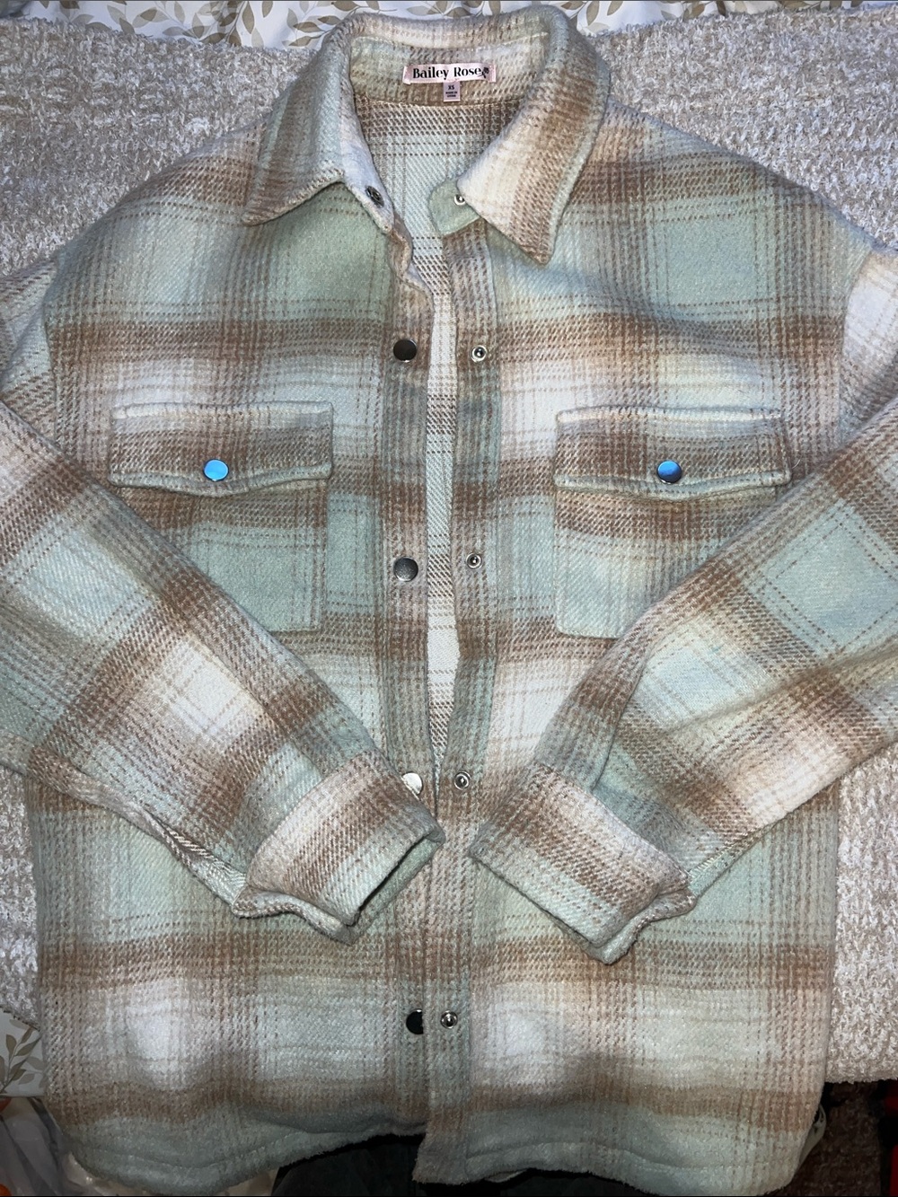 Bailey Rose Women's Plaid Shacket Jacket - Mint & Tan